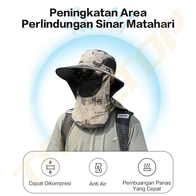 Hoptech Topi Gunung Topi Visor Lipat Pinggiran Lebar Anti UV Topi Mancing Bernapas