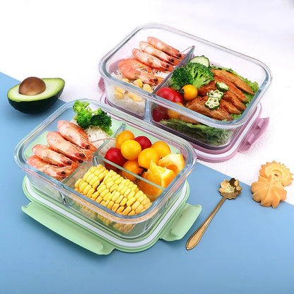 HOPTECH - THICK GLASS LUNCH BOX | HEAT-RESISTANT GLASS LUNCH BOX WITH LID | BPA FREE AND FOOD GRADE