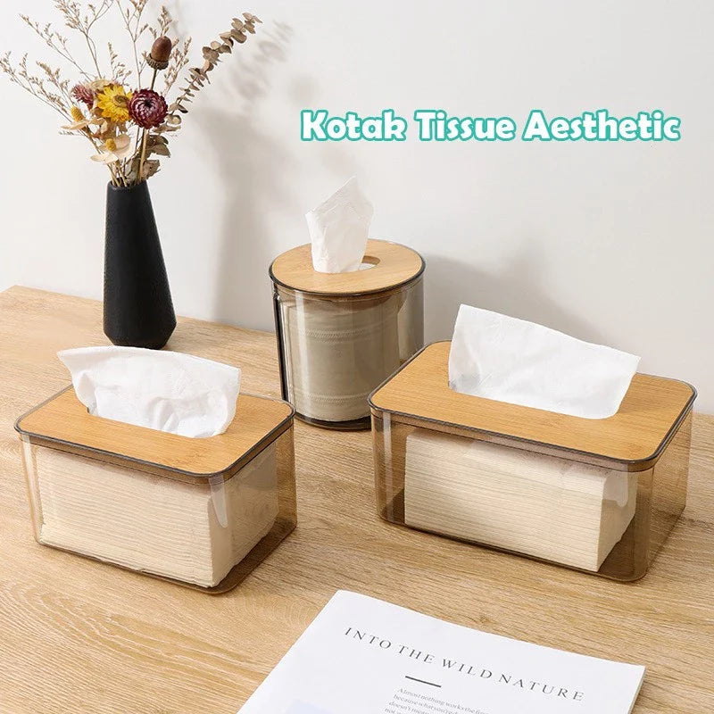 Kotak Tisu Aesthetic Transparan Kayu Modern untuk Kamar Mandi & Dapur Organizer Tisu