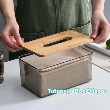 Kotak Tisu Aesthetic Transparan Kayu Modern untuk Kamar Mandi & Dapur Organizer Tisu