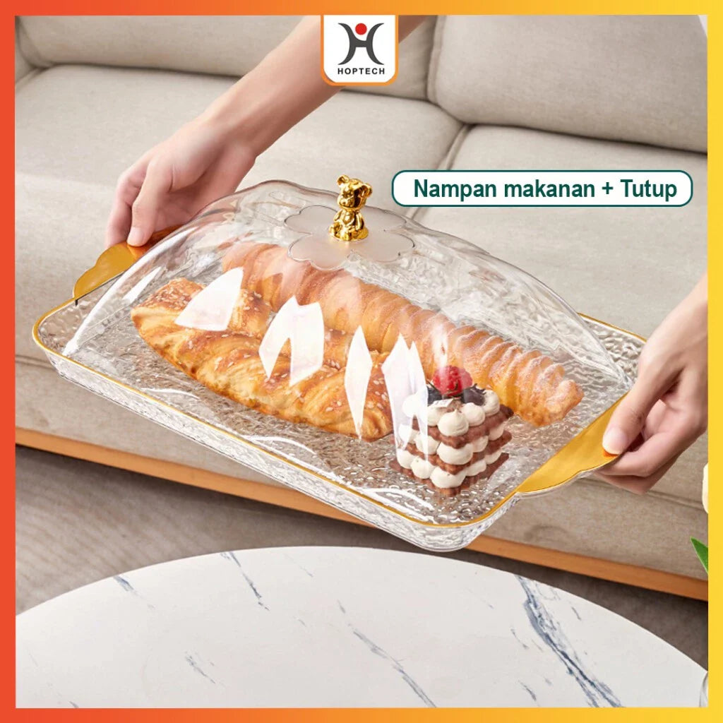 Hoptech - Dekorasi Nampan Tray Mewah/Nampan Dengan Pegangan Handle Gold/Snack Fruit Tray