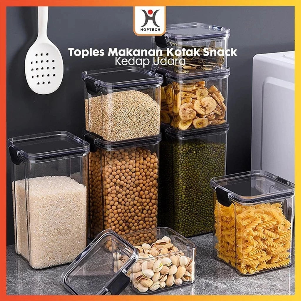Hoptech - Toples Snack Kedap Udara Bening Kontainer Makanan Cereal Food Storage Jar 1800ml