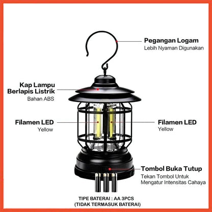 Hoptech - Lampu Lentera LED Camping | Lampu Tenda Emergency Baterai untuk Outdoor