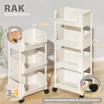 Hoptech - Rak Susun Serbaguna 3-5 Tingkat dengan Roda Portable untuk Buku Mainan & Penyimpanan