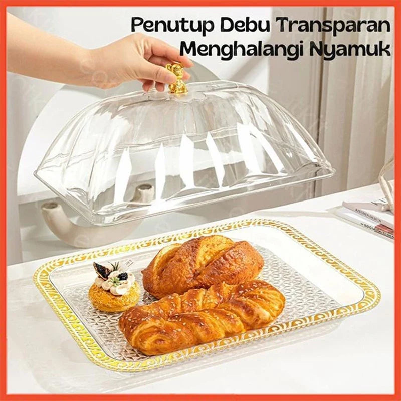 Hoptech - Dekorasi Nampan Tray Mewah/Nampan Dengan Pegangan Handle Gold/Snack Fruit Tray