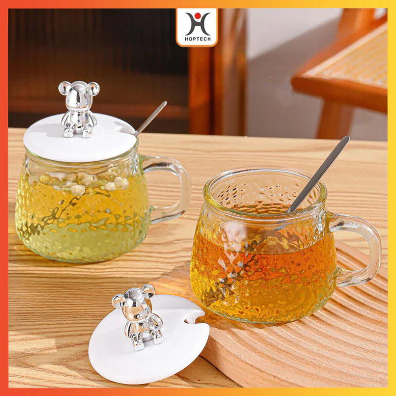 Hoptech - Gelas Kaca Aesthetic 450ml/Mug Elegan Kopi & Teh + Sedotan Motif Animal 350ml Gelas Lucu