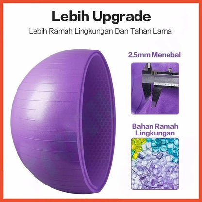  Potongan melintang gym ball ungu yang menunjukkan ketebalan 2.5mm dan terbuat dari bahan ramah lingkungan untuk daya tahan lebih.