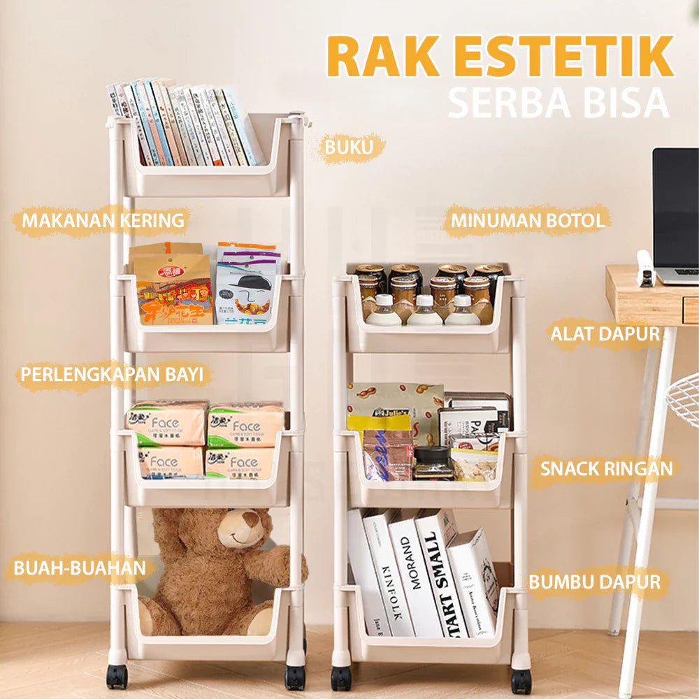 Hoptech - Rak Susun Serbaguna 3-5 Tingkat dengan Roda Portable untuk Buku Mainan & Penyimpanan