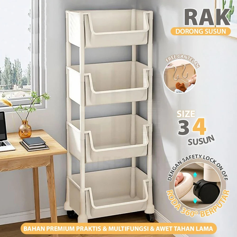 Hoptech - Rak Susun Serbaguna 3-5 Tingkat dengan Roda Portable untuk Buku Mainan & Penyimpanan