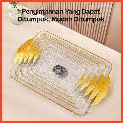 Hoptech - Dekorasi Nampan Tray Mewah/Nampan Dengan Pegangan Handle Gold/Snack Fruit Tray
