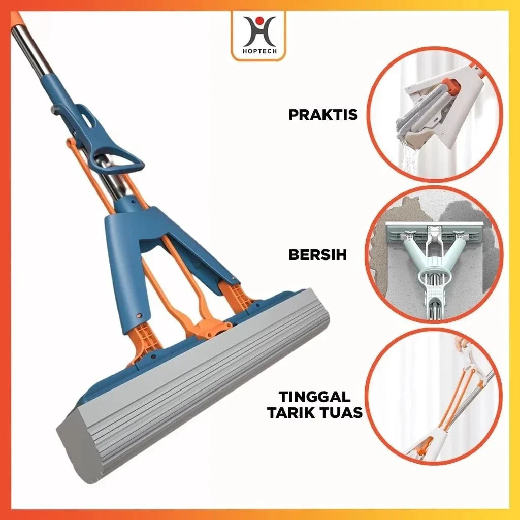 Hoptech - Pel Lantai Spons Lipat Otomatis | Sponge Mop Jumbo 29cm Menyerap Air Maksimal & Praktis