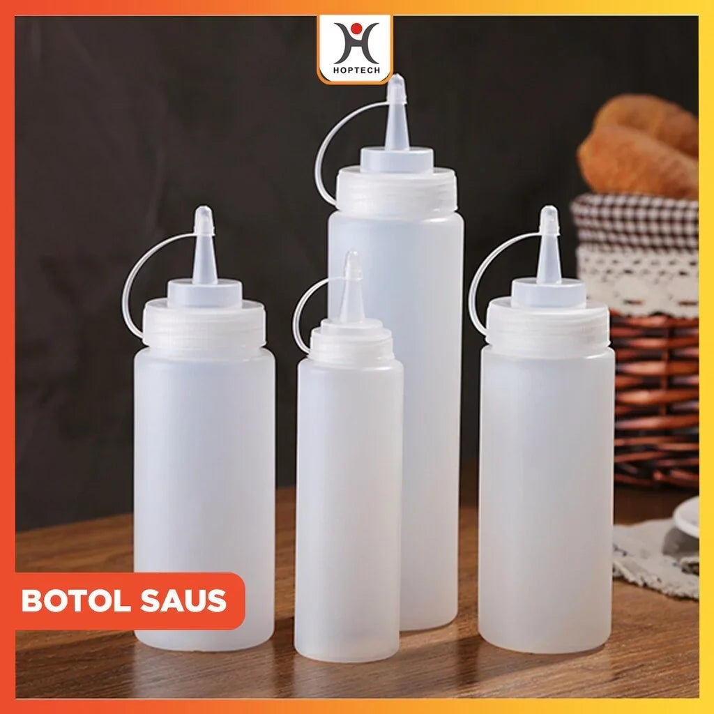 Hoptech - Botol Saus Mayonaise Kecap Cuka Serbaguna dengan Angka Takaran Tebal dan Murah
