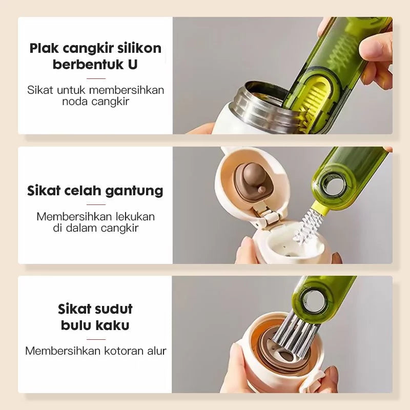 HOPTEC - 3-in-1 Silicone Cup Brush | Baby Milk Bottle Brush | 3-in-1 Multifunction Brush | Cup Corner Cleaning Brush