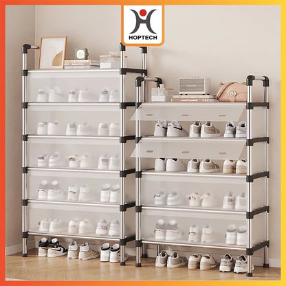 Hoptech - 3-6 Tier Dustproof Closed Shoe Rack Made of Sturdy Steel | Multipurpose Aesthetic Shoe Rack 