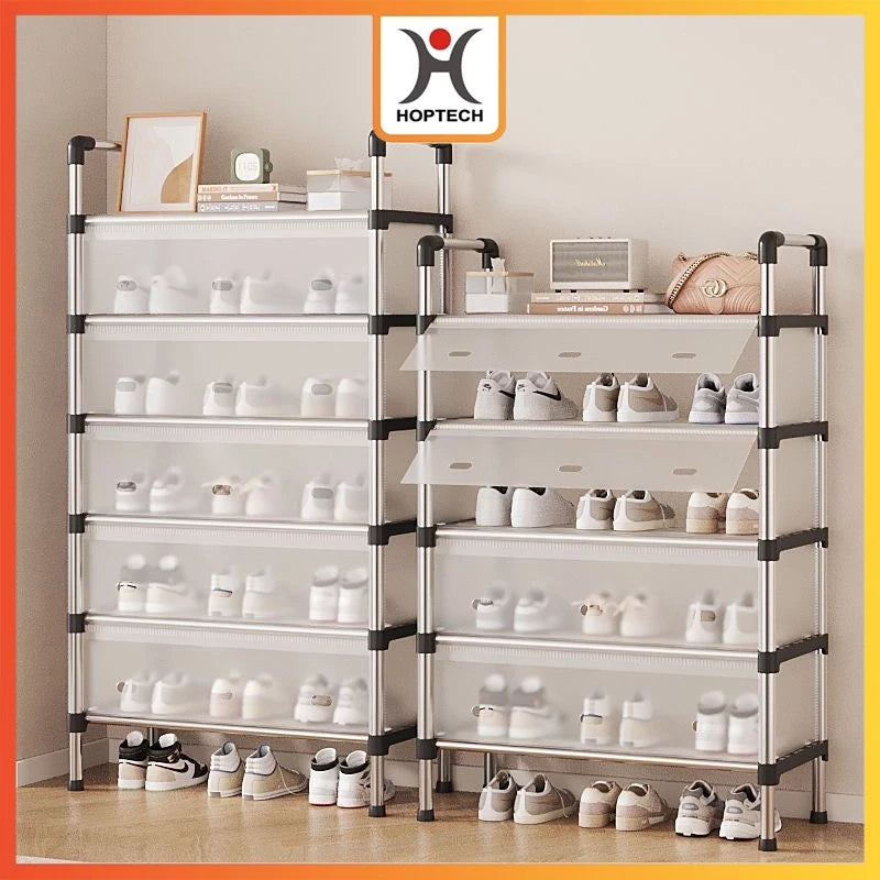 Hoptech - 3-6 Tier Dustproof Closed Shoe Rack Made of Sturdy Steel | Multipurpose Aesthetic Shoe Rack 