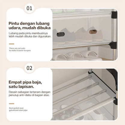 Hoptech - 3-6 Tier Dustproof Closed Shoe Rack Made of Sturdy Steel | Multipurpose Aesthetic Shoe Rack 