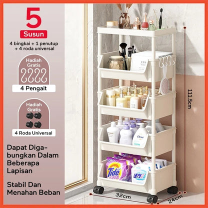 Hoptech - Rak Susun Serbaguna 3-5 Tingkat dengan Roda Portable untuk Buku Mainan & Penyimpanan