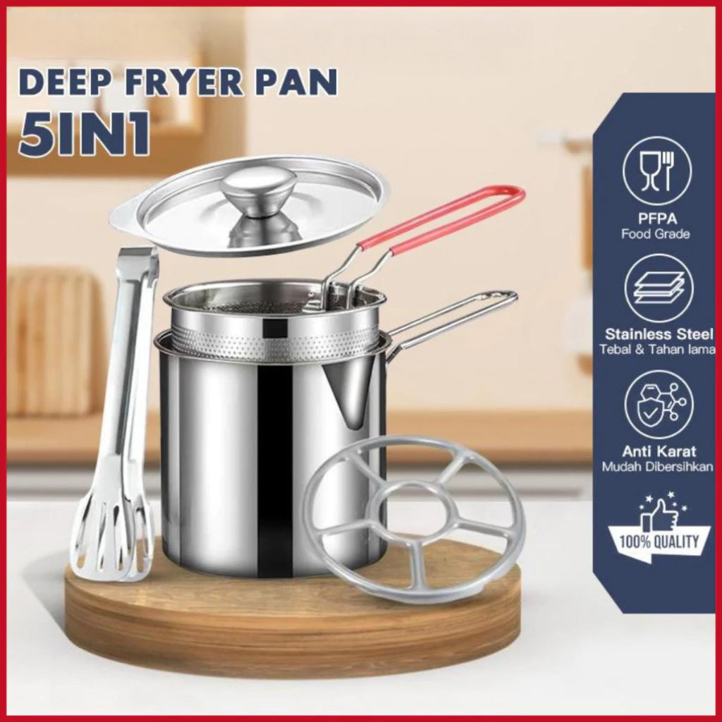 HOPTECH - Deep Fryer 13cm 5in1 Stainless Steel Multi Set Panci Penggorengan Rebus Saringan Capitan Klip
