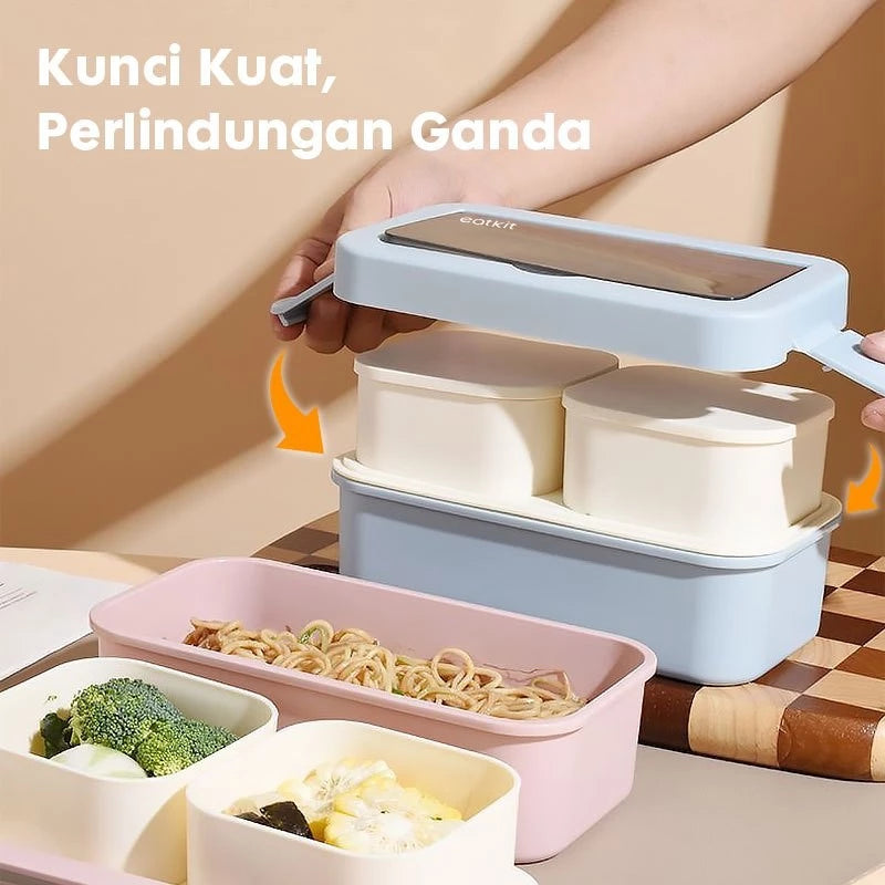 Hoptech - Lunch Box Set 2 Tingkat 1250ml Sauce Cup Anti tumpah Free Sendok Garpu Kotak Bekal Portable