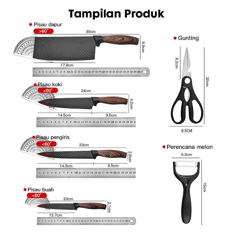 HOPTECH - Kitchen Knife Set 6 in 1 High Quality Stainless Steel Multifunction Chef's Knife Kitchen Tools