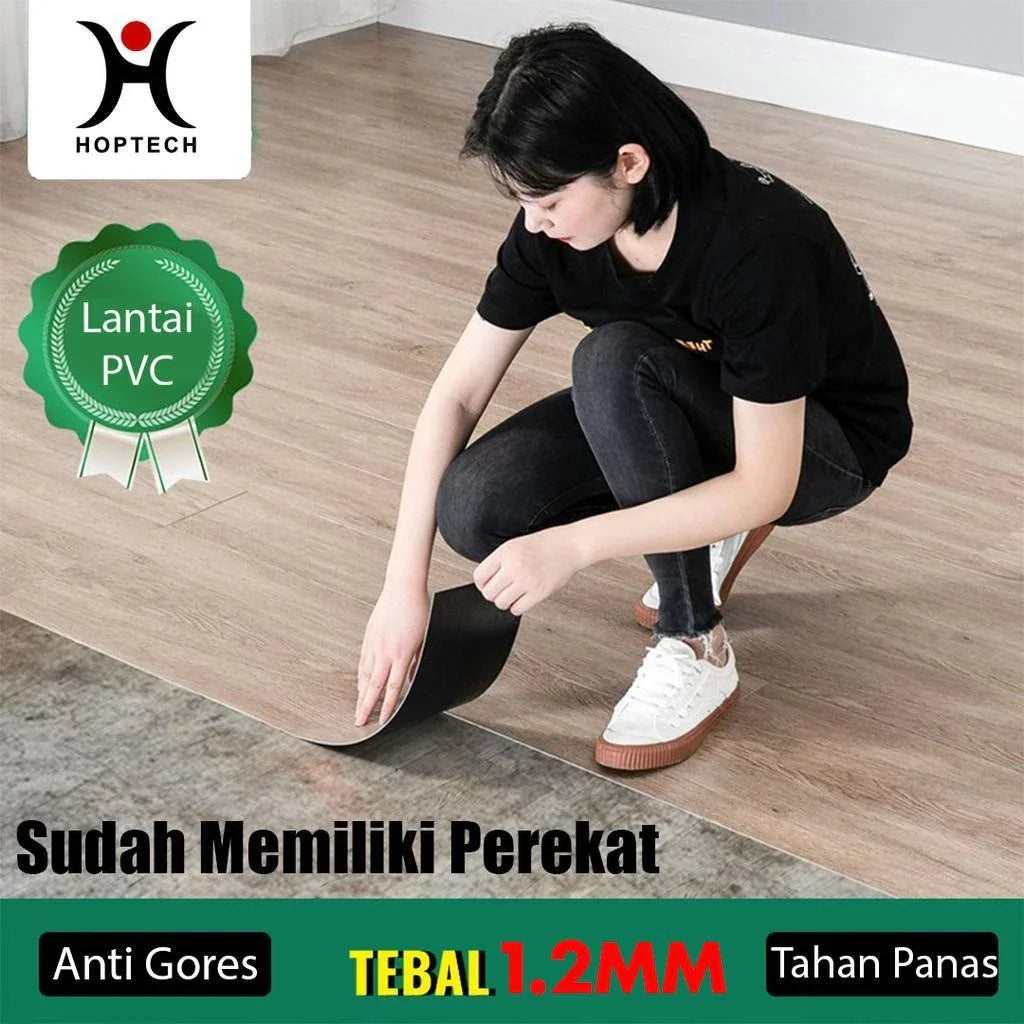 Hoptech - Wallpaper Vinyl Lantai ukuran 91.5 x 15.2 CM PERLEMBAR Self Adhesive TEBAL 1.2MM Lem