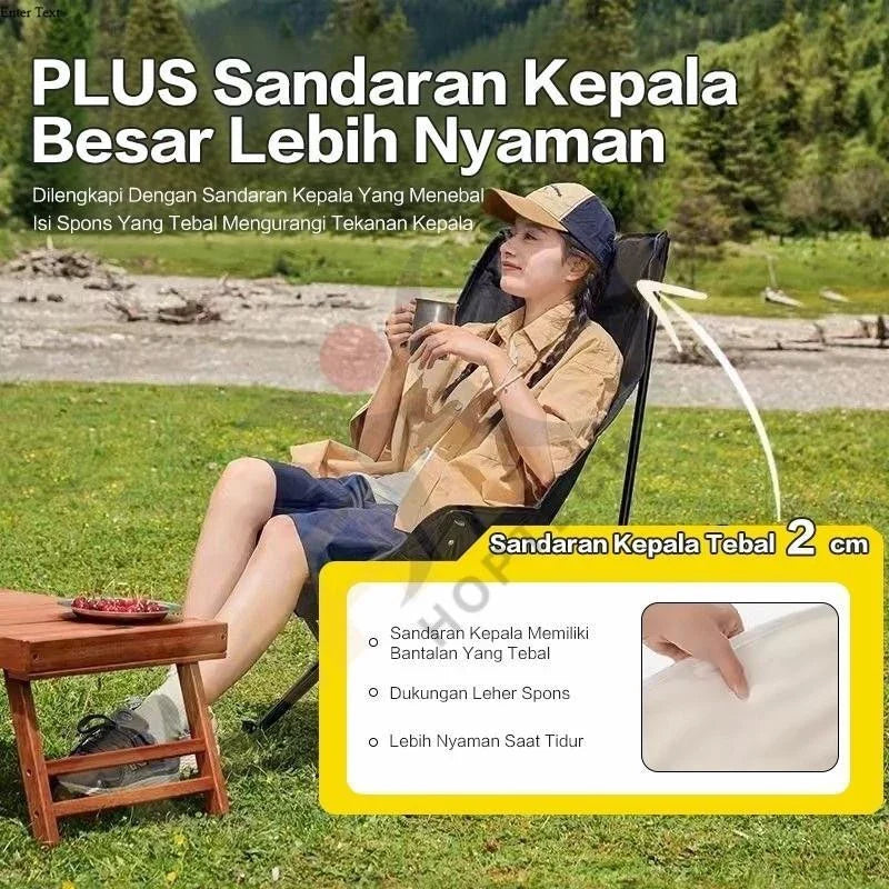 Kursi Lipat Sandaran Tinggi Dengan Sandaran Kepala Busa Kursi Camping Kuat/Lebar/Tebal Beban 150kg Outdoor Furniture Besi