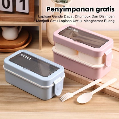 Hoptech - Lunch Box Set 2 Tingkat 1250ml Sauce Cup Anti tumpah Free Sendok Garpu Kotak Bekal Portable