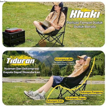 Kursi Lipat Sandaran Tinggi Dengan Sandaran Kepala Busa Kursi Camping Kuat/Lebar/Tebal Beban 150kg Outdoor Furniture Besi