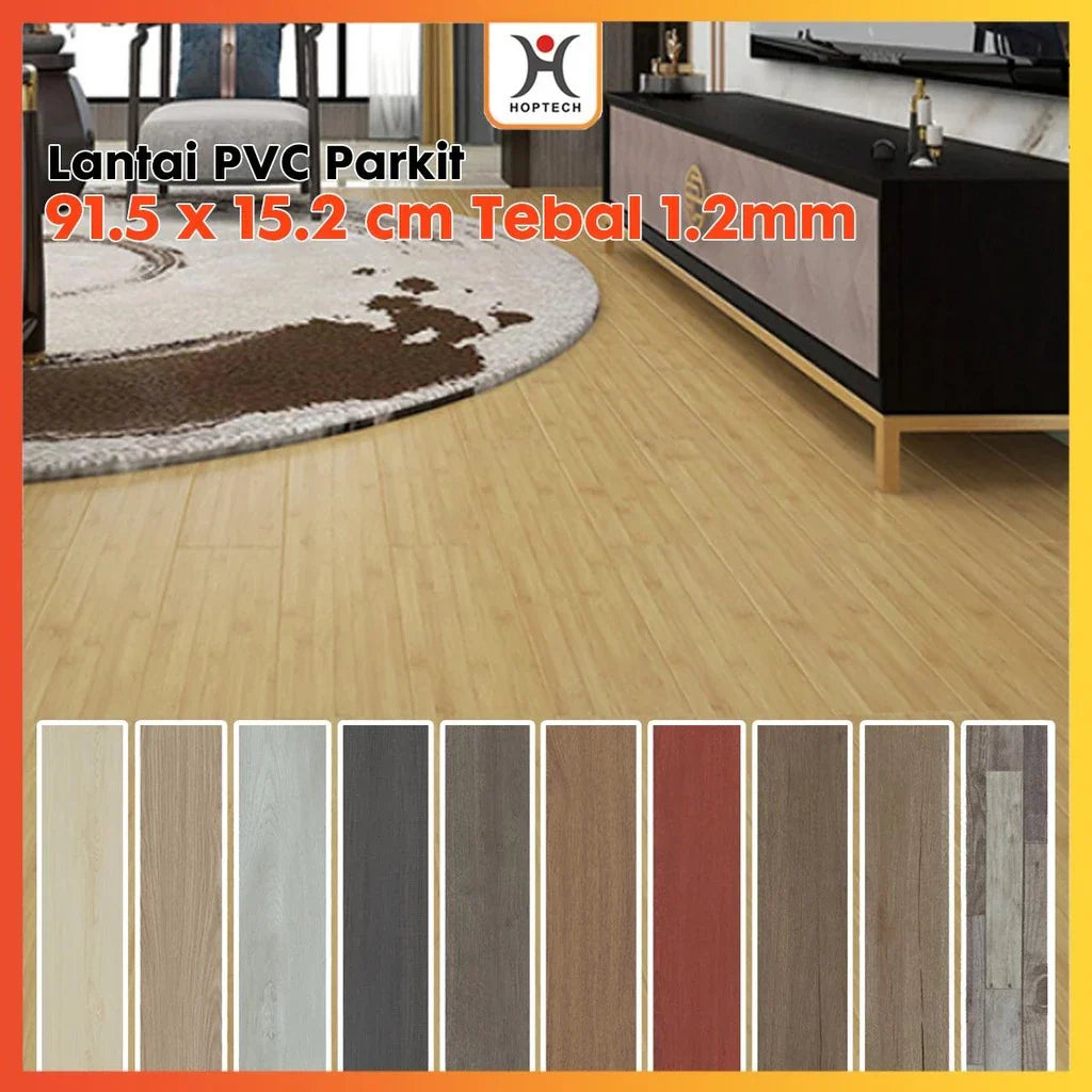 Hoptech - Wallpaper Vinyl Lantai ukuran 91.5 x 15.2 CM PERLEMBAR Self Adhesive TEBAL 1.2MM Lem