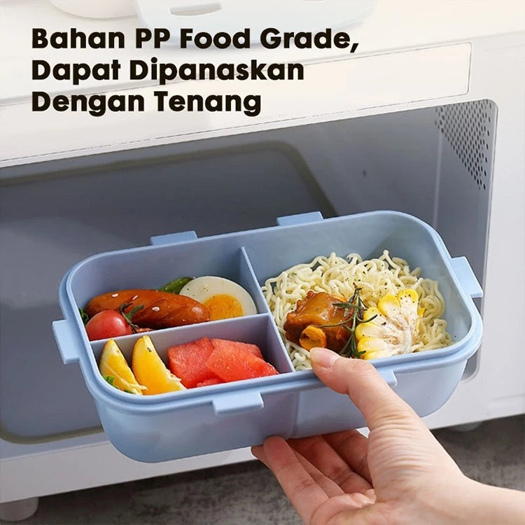 Hoptech - Set Kotak Makan Siang 840ml Desain Kompartemen Lunch Box Microwave Gratis Alat Makan Box Saus