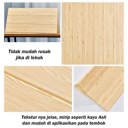 Wallpaper Dinding 3D Foam Motif Kayu ukuran 70x70 CM Self Adhesive 3D Timbul kertas stiker