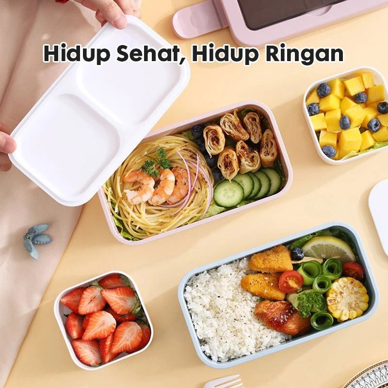 Hoptech - Lunch Box Set 2 Tingkat 1250ml Sauce Cup Anti tumpah Free Sendok Garpu Kotak Bekal Portable
