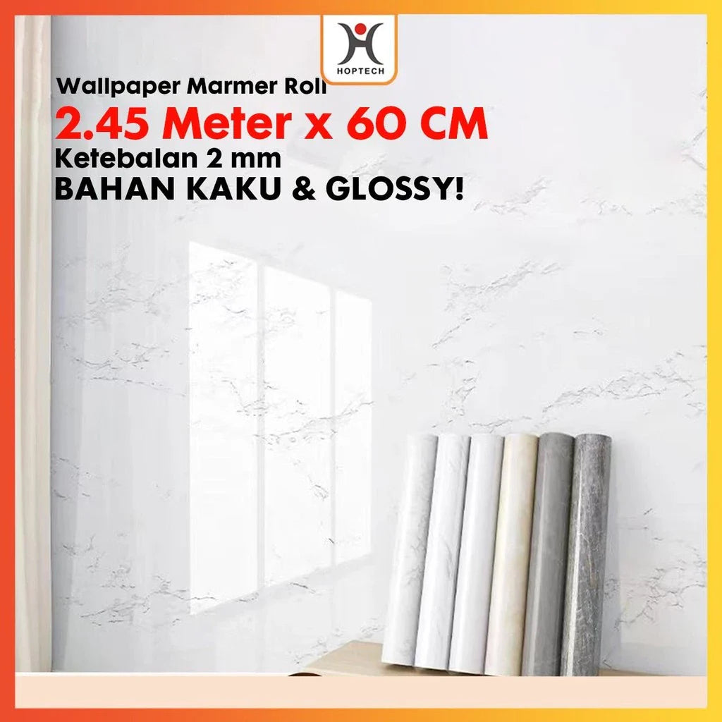 Hoptech - Wallpaper Dinding Motif Marmer Vinyl Waterproof 60x244cm PET Foam Roll Sticker Dekorasi