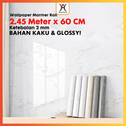 Hoptech - Wallpaper Dinding Motif Marmer Vinyl Waterproof 60x244cm PET Foam Roll Sticker Dekorasi