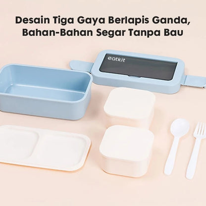 Hoptech - Lunch Box Set 2 Tingkat 1250ml Sauce Cup Anti tumpah Free Sendok Garpu Kotak Bekal Portable