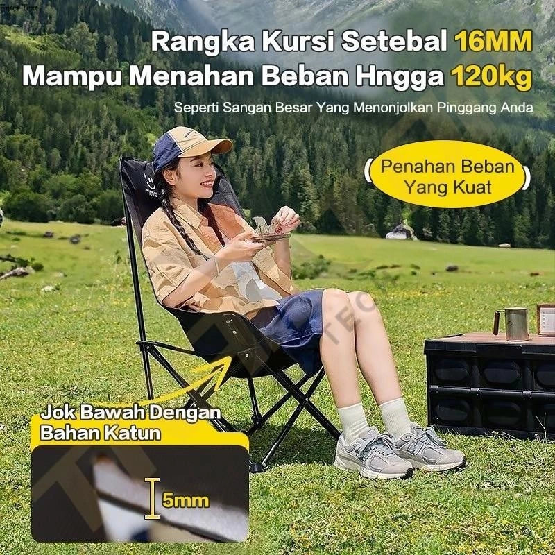 Kursi Lipat Sandaran Tinggi Dengan Sandaran Kepala Busa Kursi Camping Kuat/Lebar/Tebal Beban 150kg Outdoor Furniture Besi