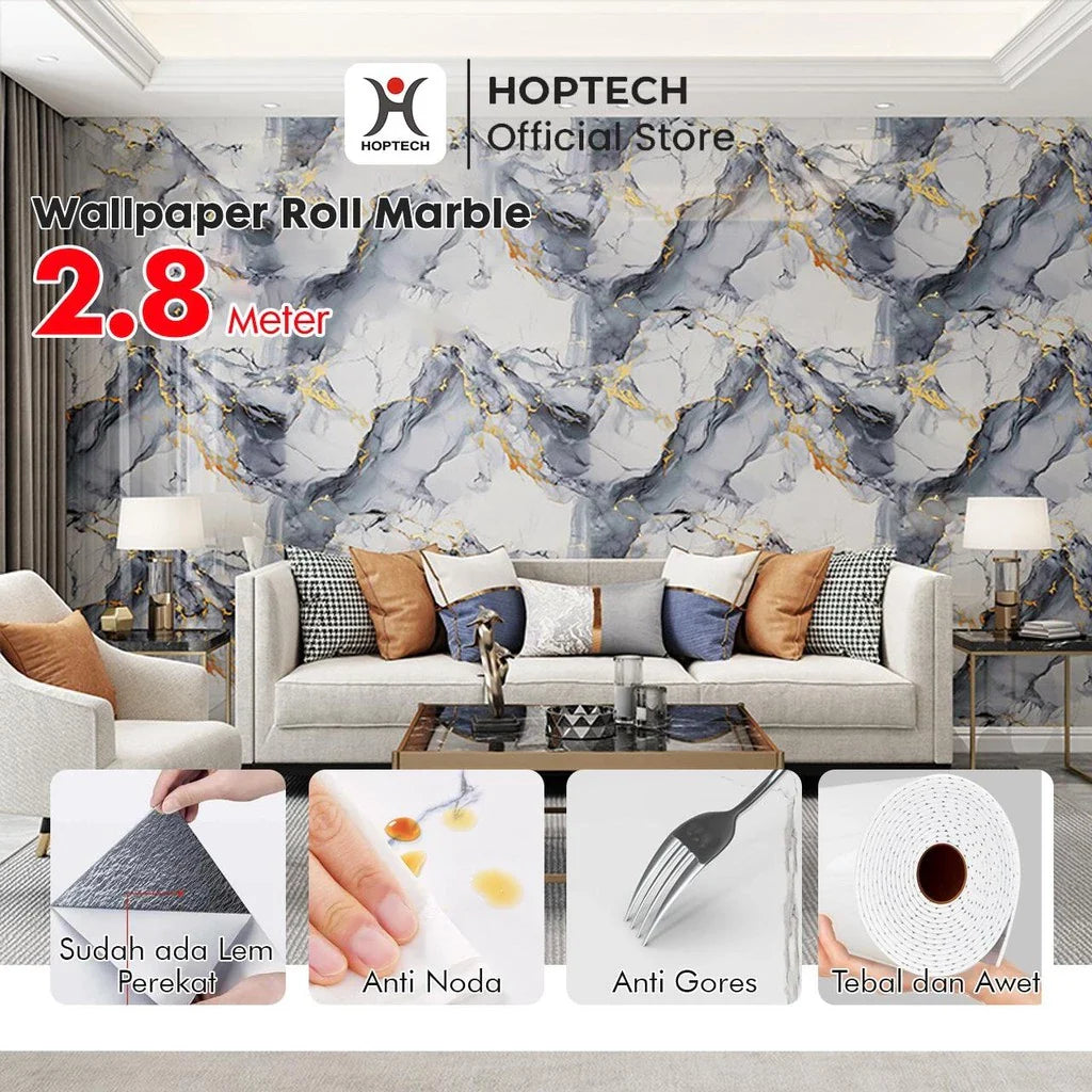 Hoptech - Wallpaper Dinding Motif Marble Roll 120 x 280cm Sticker Kamar Dekorasi PET Panjang 2.8 Meter A58