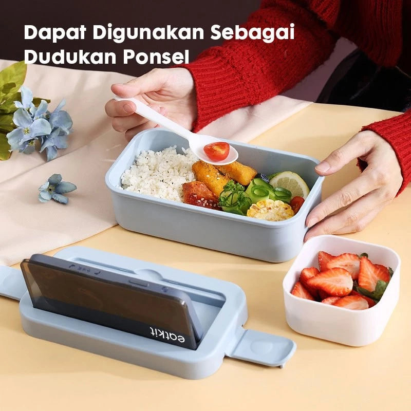 Hoptech - Lunch Box Set 2 Tingkat 1250ml Sauce Cup Anti tumpah Free Sendok Garpu Kotak Bekal Portable
