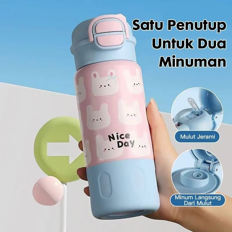HOPTECH - 500ml Stainless Steel Tumbler Vacuum Thermos Drinking Bottle with Straw, Heat &amp; Cold Resistant