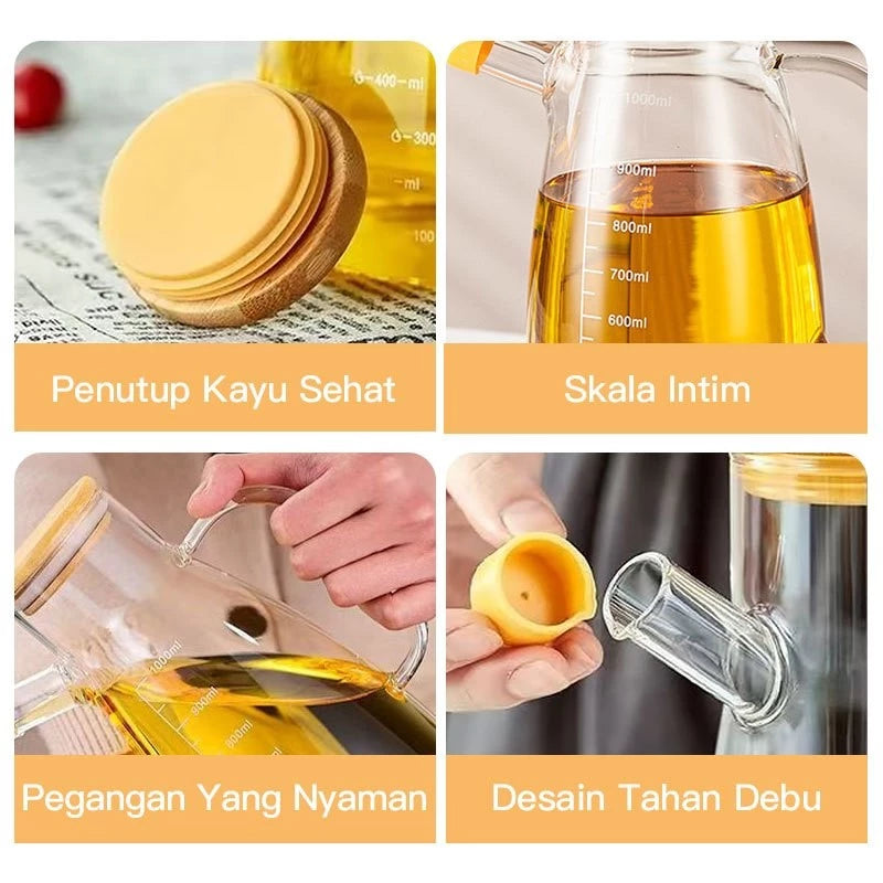 HOPTECH - Botol Minyak Kaca 1000ml Borosilicate Glass Oil Pot Tempat Penyimpanan Minyak Heat Resistant