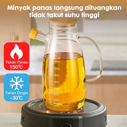 HOPTECH - Botol Minyak Kaca 1000ml Borosilicate Glass Oil Pot Tempat Penyimpanan Minyak Heat Resistant