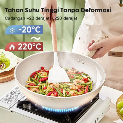 HOPTECH - Silicone Spatula Utensil with Wooden Handle, Multi-Colored Sodet, Heat Resistant, Non-Stick Kitchen Set