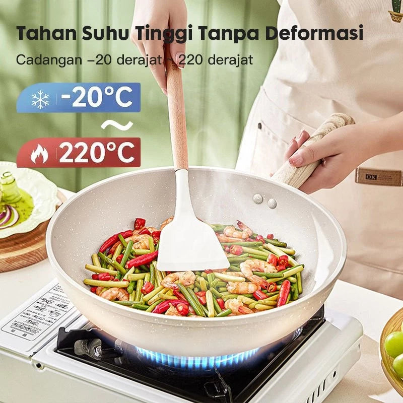 HOPTECH - Silicone Spatula Utensil with Wooden Handle, Multi-Colored Sodet, Heat Resistant, Non-Stick Kitchen Set