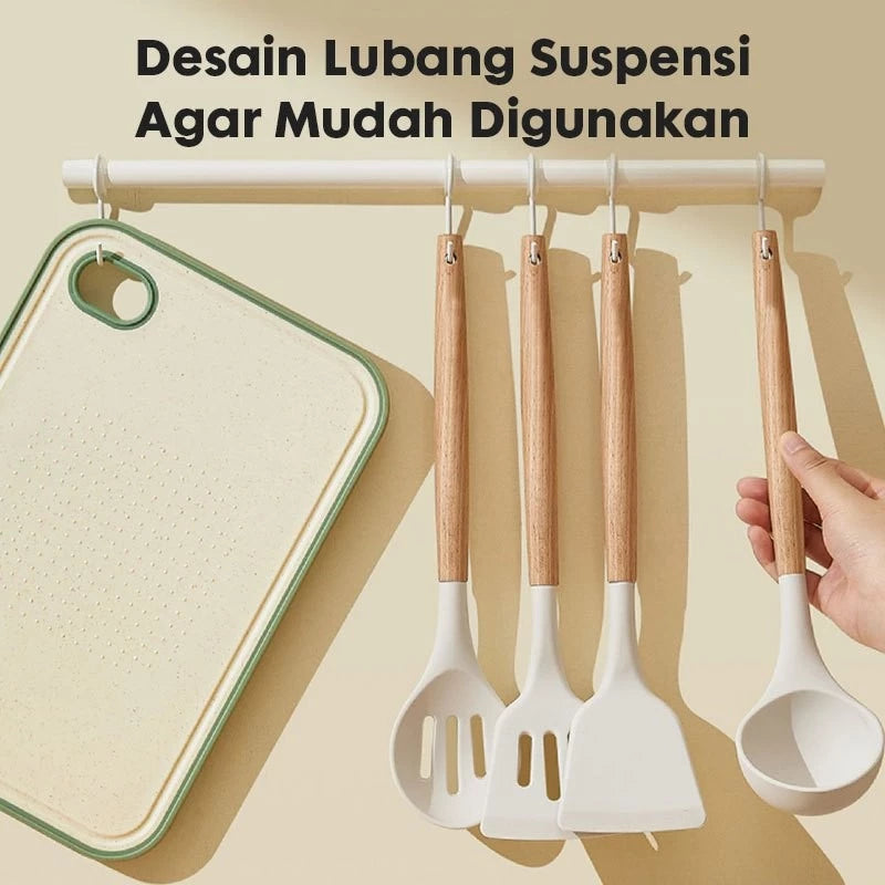 HOPTECH - Silicone Spatula Utensil with Wooden Handle, Multi-Colored Sodet, Heat Resistant, Non-Stick Kitchen Set