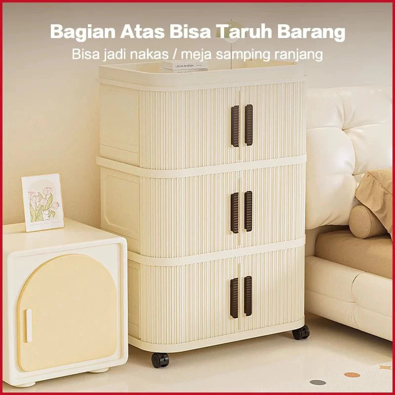 Lemari Plastik Lipat 2-5 Susun Sliding Door Penyimpanan Pakaian Serbaguna Wardrobe Storage