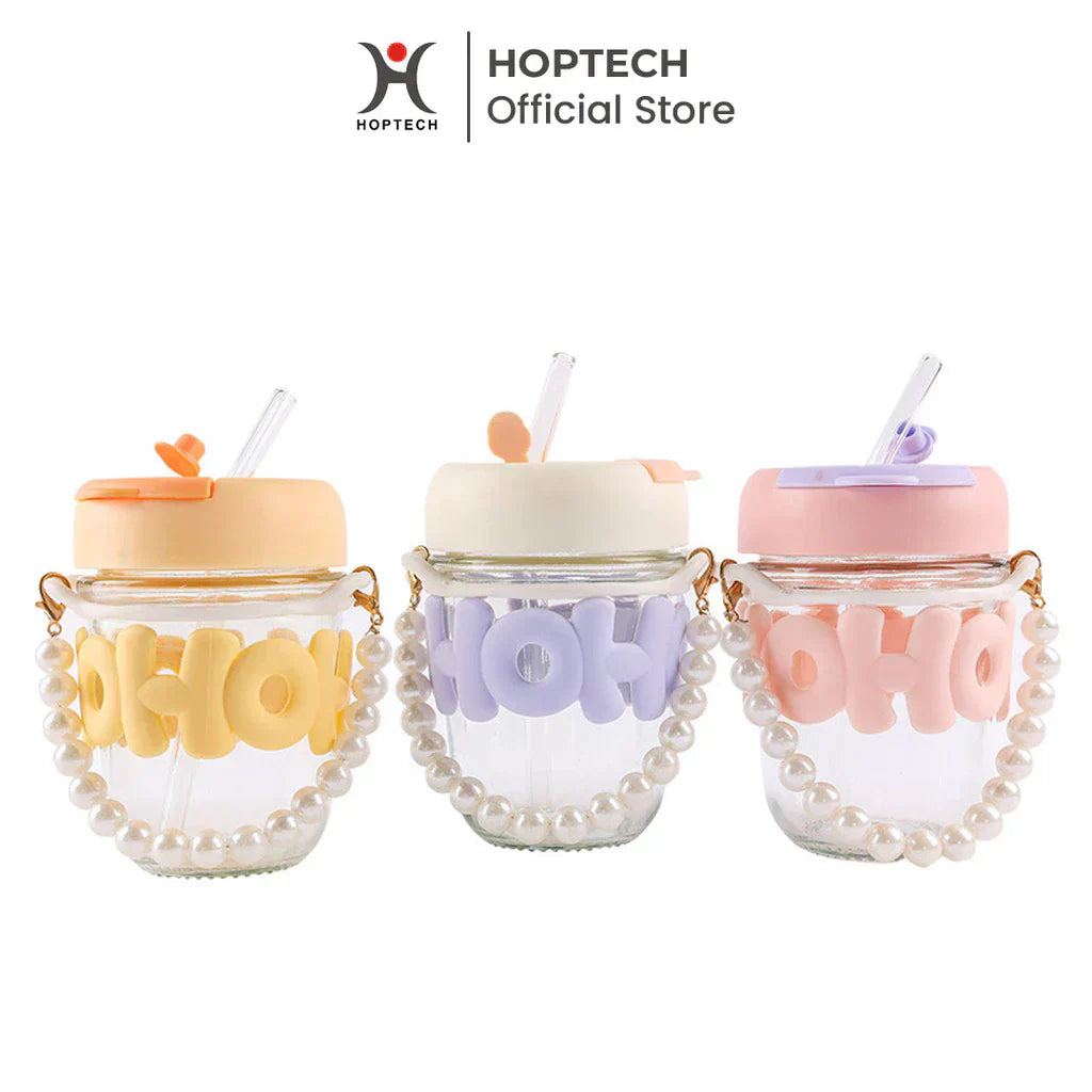 Hoptech - Tumblr Gelas Kaca Gelas Kopi 350 ML Aesthetic Cup dengan Sedotan Kaca