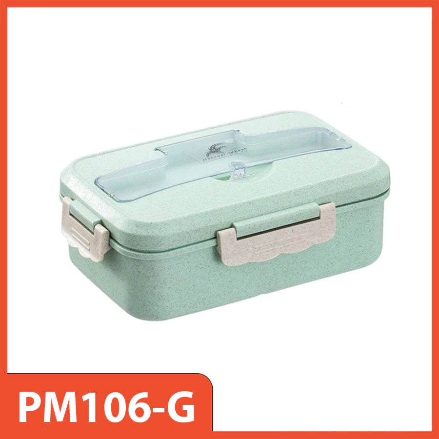 Hoptech - Lunch Box Jerami Gandum 1000ml 4-in-1 Kotak Bekal Makan + Sendok Praktis