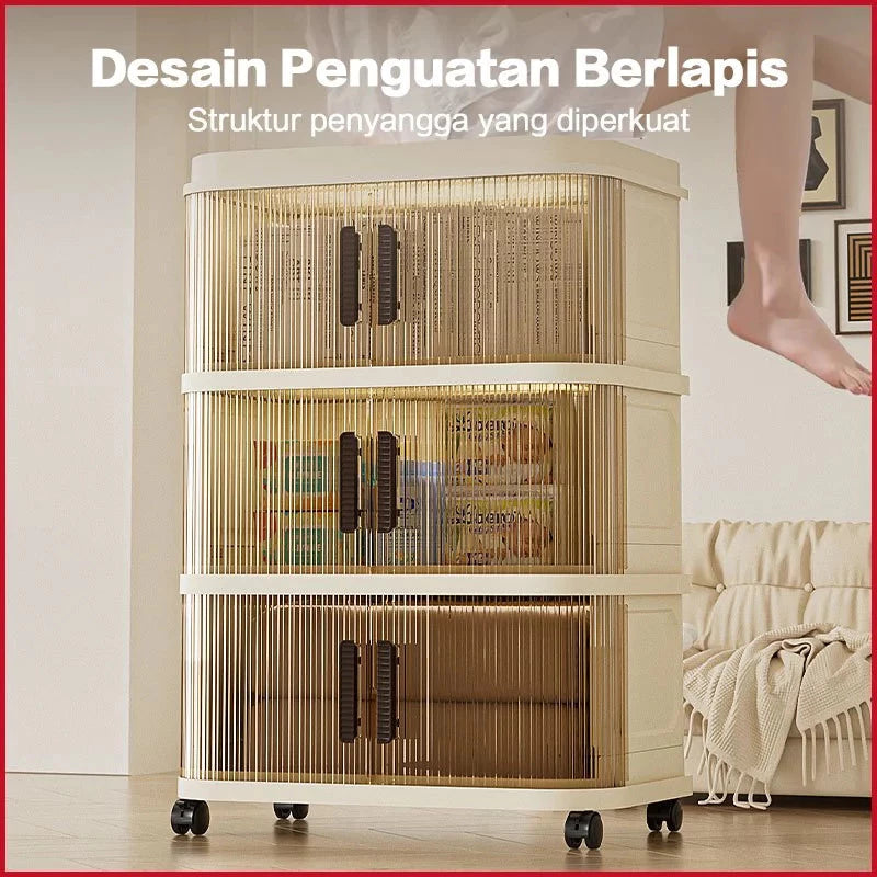 Lemari Plastik Lipat 2-5 Susun Sliding Door Penyimpanan Pakaian Serbaguna Wardrobe Storage