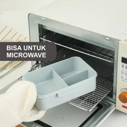 Hoptech - Lunch Box Jerami Gandum 1000ml 4-in-1 Kotak Bekal Makan + Sendok Praktis