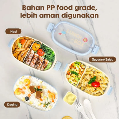 Kotak Makan 2 Tingkat 1600ml Sauce Cup Lunch Box Set Double Layer Rantang Susun BPA Free